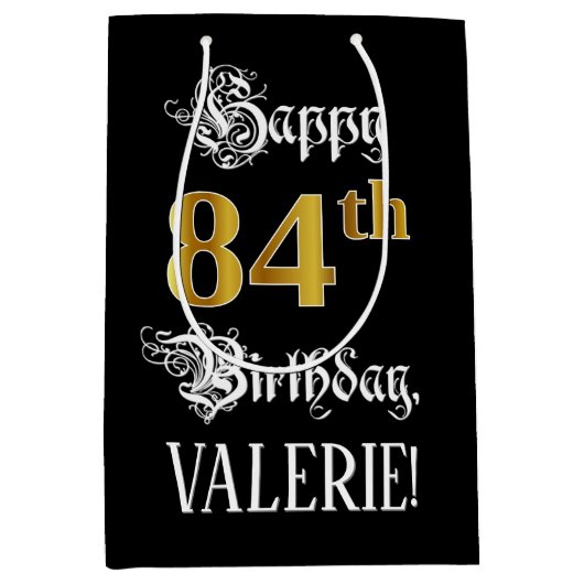 84e verjaardag ~ Fancy script; Faux Gold look; naa Medium Cadeauzakje (Voorkant)