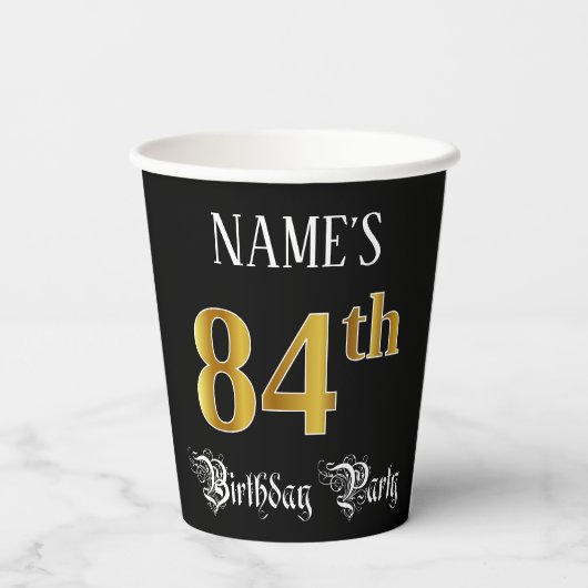 84e verjaardag — Fancy script, Faux Gold look Papieren Bekers (Achterkant)