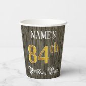 84e verjaardag — Faux Gold & Faux Wood Papieren Bekers (Achterkant)