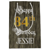 84e verjaardag: Faux Gold look & Faux Wood Pattern Medium Cadeauzakje (Voorkant)