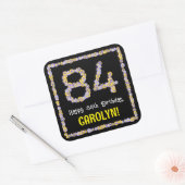 84e verjaardag: Floral Flowers Number, Custom Name Vierkante Sticker (Envelop)