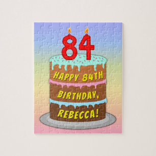 84e verjaardag: Fun Cake and Candles + Custom Name Legpuzzel