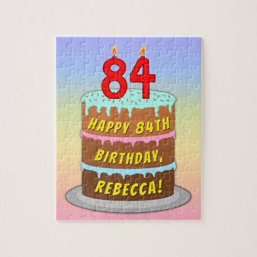 84e verjaardag: Fun Cake and Candles + Custom Name Legpuzzel (Verticaal)