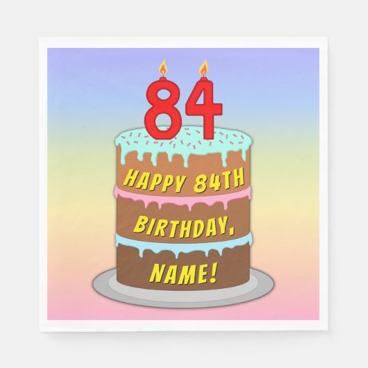 84e verjaardag: Fun Cake and Candles + Custom Name Servet (Voorkant)