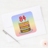 84e verjaardag: Fun Cake and Candles + Custom Name Vierkante Sticker (Envelop)