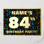 84e verjaardag — Fun, Colorful Music Symbols Folie Uitnodiging (Voorkant)