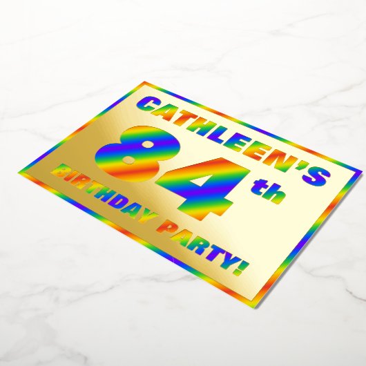 84e verjaardag - Fun, regenboogspectrum "84" Folie Uitnodiging (Gedraaid)