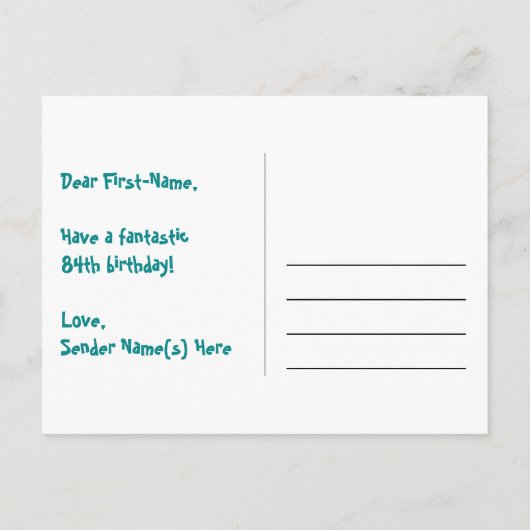 84e verjaardag: Fun sterren patroon, Regenboog 84, Briefkaart (Achterkant)