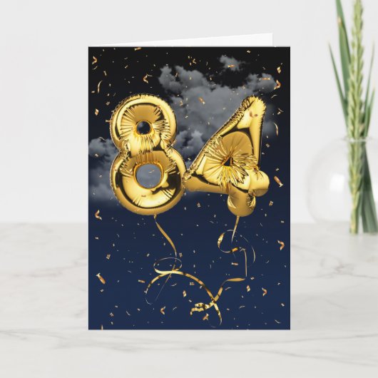 84e verjaardag Gold Mylar ballon en Confetti Card Kaart (Voorkant)