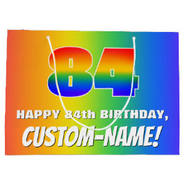 84e verjaardag: kleurrijk, vun regenboogpatroon # groot cadeauzakje