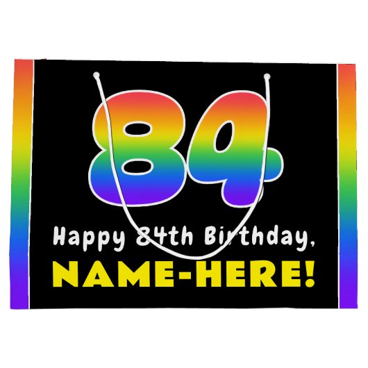 84e verjaardag: kleurrijke regenboog # 84, aangepa groot cadeauzakje (Achterkant)