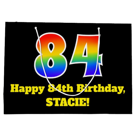 84e verjaardag ~ Leuk, Kleurrijk, Levendig, Regenb Groot Cadeauzakje (Achterkant)