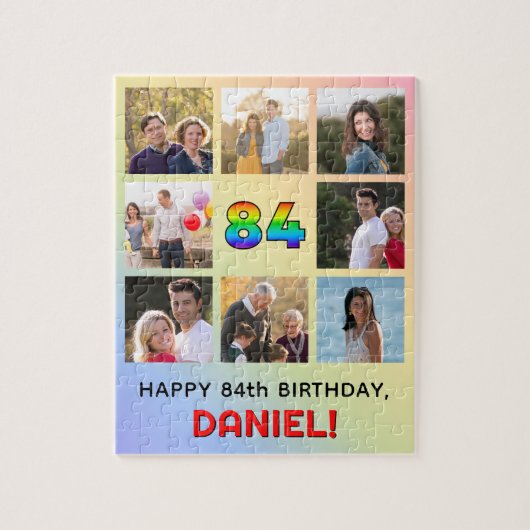 84e verjaardag: Leuk regenboog #, aangepaste naam Legpuzzel (Verticaal)