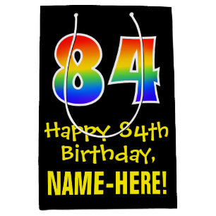 84e verjaardag: Leuk, Vet, Kleurrijk, Regenboog "8 Medium Cadeauzakje
