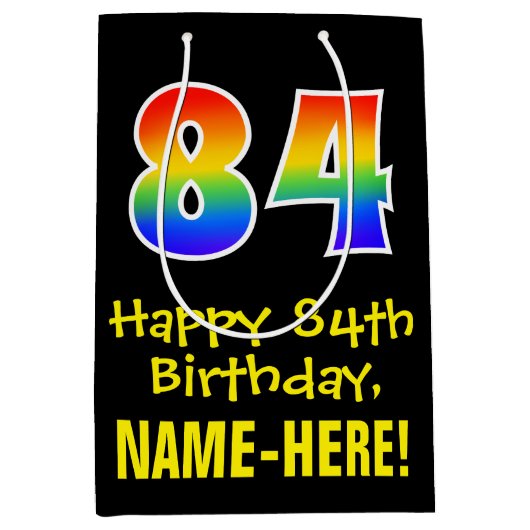 84e verjaardag: Leuk, Vet, Kleurrijk, Regenboog "8 Medium Cadeauzakje (Voorkant)