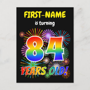 84e verjaardag - Leuk vuurwerk, Rainbow Look "84" Briefkaart
