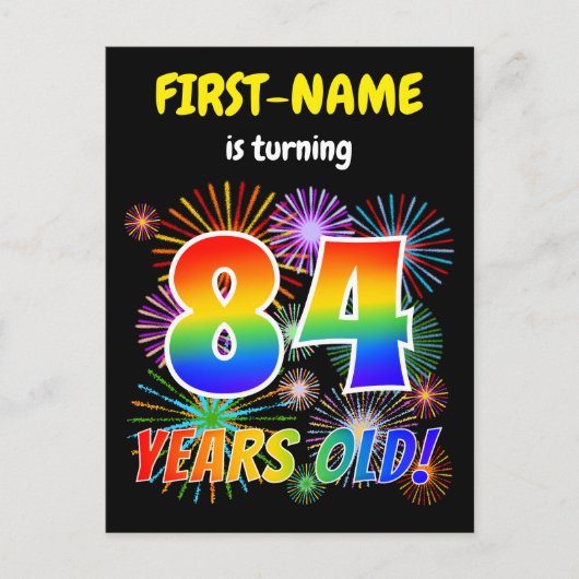 84e verjaardag - Leuk vuurwerk, Rainbow Look "84" Briefkaart (Voorkant)