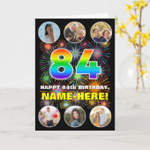 84e verjaardag: Leuke regenboog #, Aangepaste naam Kaart (Gele Bloem)