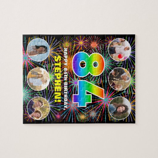 84e verjaardag: Leuke regenboog #, aangepaste naam Legpuzzel (Horizontaal)