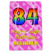 84e verjaardag: Leuke roze harten strepen; Regenbo Medium Cadeauzakje (Voorkant)