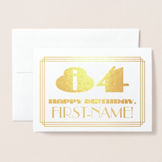 84e verjaardag; naam + Art Deco geïnspireerd look Folie Kaarten (Voorkant met envelop)