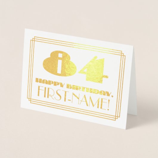 84e verjaardag; naam + Art Deco geïnspireerd look Folie Kaarten (Voorkant)