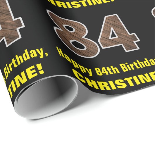 84e verjaardag: Naam & Faux Wood Grain Patroon "84 Cadeaupapier (Rol Hoek)