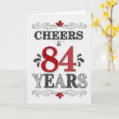 84e verjaardag Proost in rood wit zwart patroon Kaart (Gele Bloem)