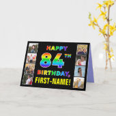 84e verjaardag: regenboogtekst, aangepaste foto's  kaart (Gele Bloem)