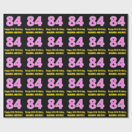 84e verjaardag: roze strepen en harten "84" + naam cadeaupapier