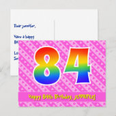 84e verjaardag: roze strepen & harten, regenboog 8 briefkaart (Voorkant / Achterkant)