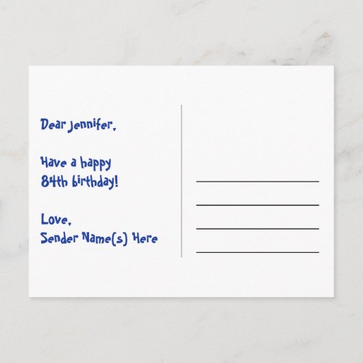 84e verjaardag: roze strepen & harten, regenboog 8 briefkaart (Achterkant)