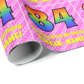 84e verjaardag: roze strepen & harten, regenboog # cadeaupapier (Rol Hoek)