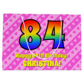 84e verjaardag: roze strepen & harten, regenboog # groot cadeauzakje (Achterkant)