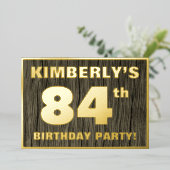 84e verjaardag: Vet, Faux Hood Grain Pattern Folie Uitnodiging (Staand Voorkant)