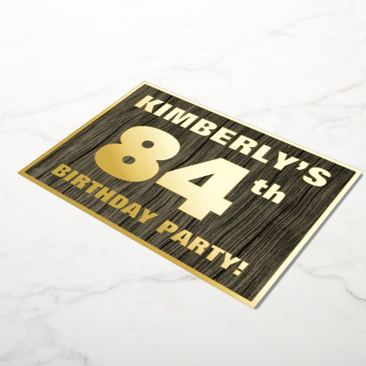 84e verjaardag: Vet, Faux Hood Grain Pattern Folie Uitnodiging (Gedraaid)