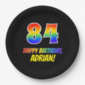 84e verjaardag: Vet, Vun, eenvoudig, regenboog 84 Papieren Bordje (Voorkant)