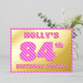 84e verjaardag — Vet, vuurtje, roze band # 84 Folie Uitnodiging (Staand Voorkant)