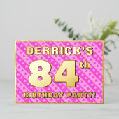 84e verjaardag — vuurroze harten en strips folie uitnodiging (Staand Voorkant)