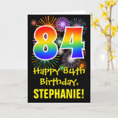 84e verjaardag: vuurwapenpatroon + regenboog 84 kaart (Gele Bloem)