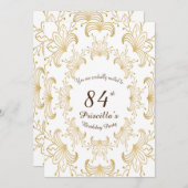 84e, Verjaardagsfeest, Art Deco, Bloem, goud, wit Kaart (Voorkant / Achterkant)