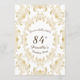 84e, Verjaardagsfeest, Art Deco, Bloem, goud, wit Kaart