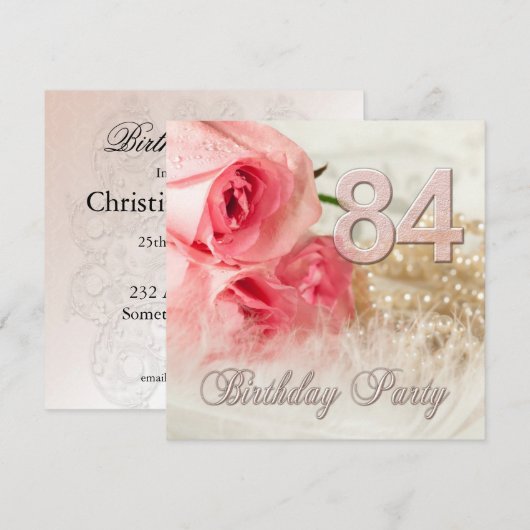 84e verjaardagsfeestje, rozen en parels kaart (Voorkant / Achterkant)