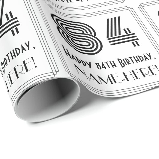 84ste verjaardag: Art Deco geïnspireerd stijl "84" Cadeaupapier (Rol Hoek)