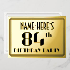 84ste verjaardag: Art Deco Kijk "84" en naam Folie Uitnodiging