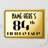 84ste verjaardag: Art Deco Kijk "84" en naam Folie Uitnodiging (Voorkant)