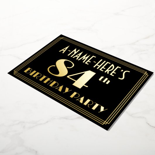 84ste verjaardag: Art Deco Kijk "84", met naam Folie Uitnodiging (Gedraaid)