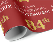 84ste verjaardag: Elegant, rood, faux gouden look Cadeaupapier (Rol Hoek)