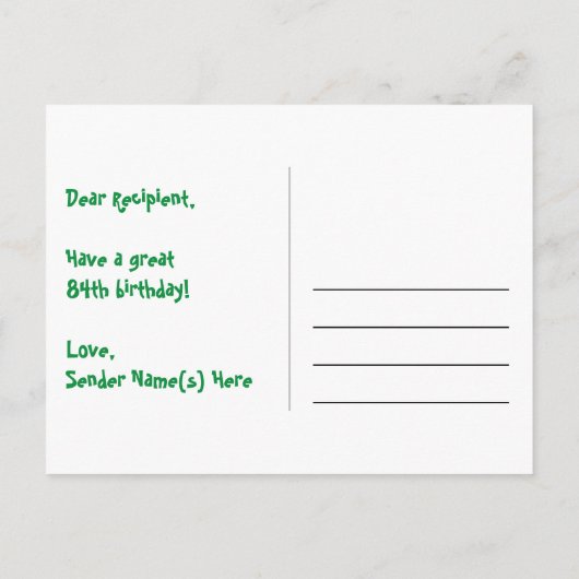 84ste verjaardag: Fun Hearts Pattern, Regenboog 84 Briefkaart (Achterkant)