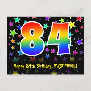 84ste Verjaardag: Fun Sterren Patroon, Regenboog 8 Briefkaart